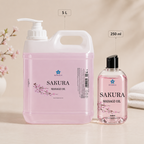 BORAGE Sakura Massage Oil 5 L and 250 ml size comparison